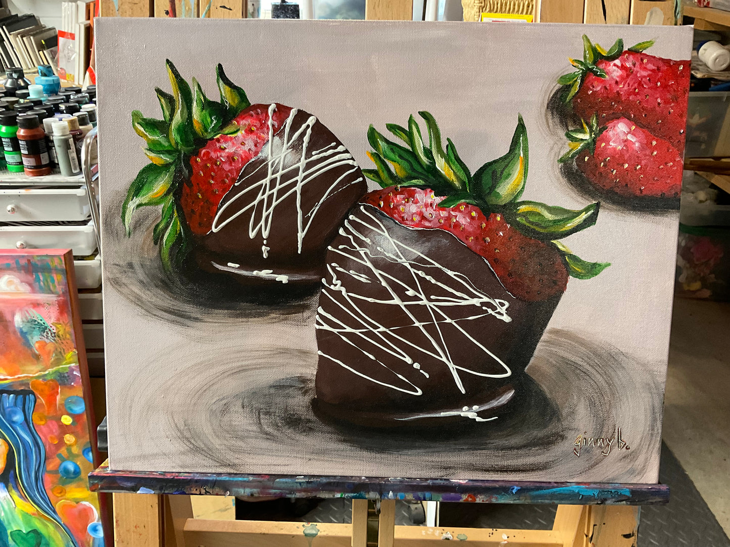 Chocolate Covered Strawberries Painting 16x20 Original Acrylic Canvas Wall Art