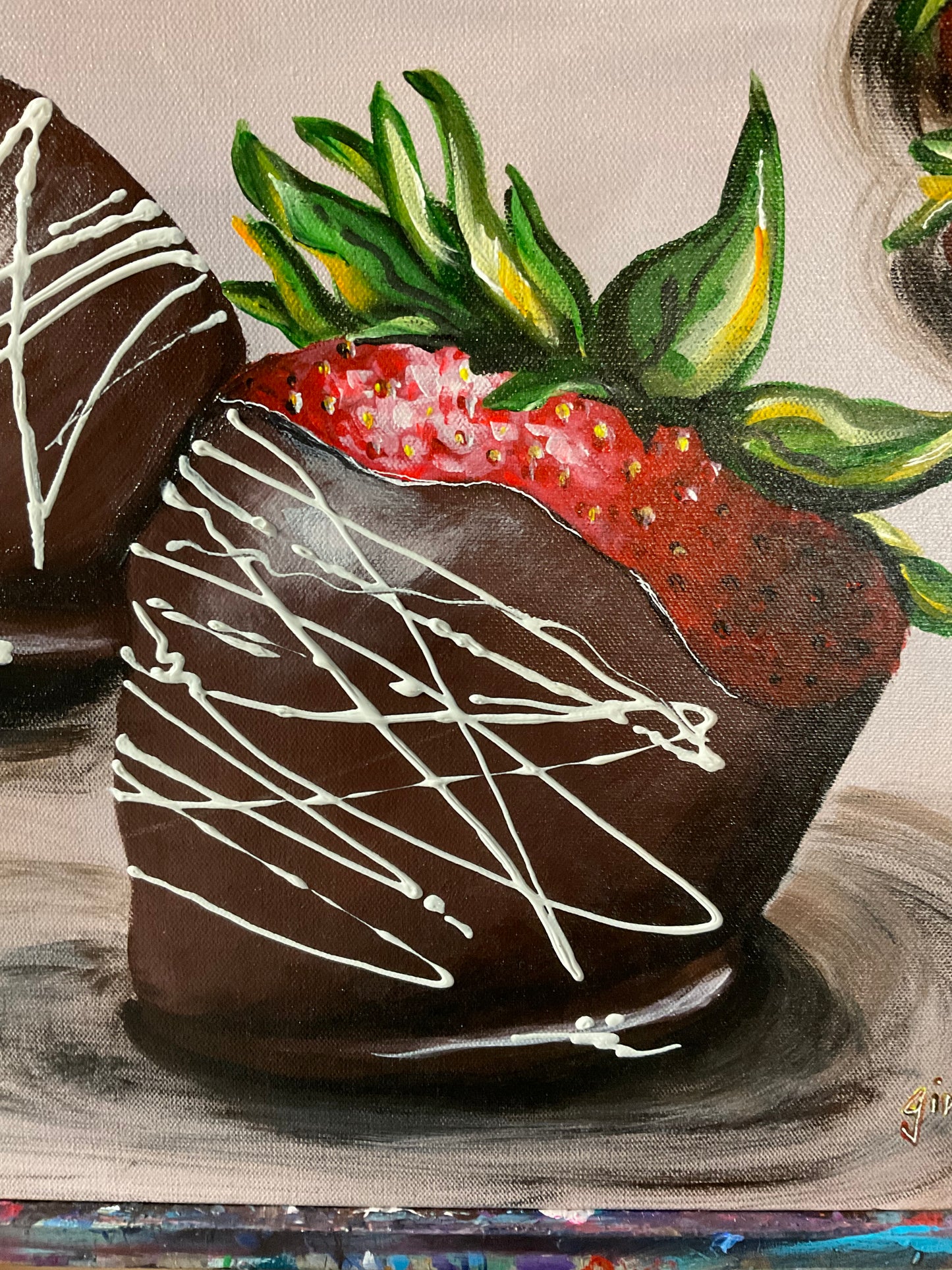 Chocolate Covered Strawberries Painting 16x20 Original Acrylic Canvas Wall Art