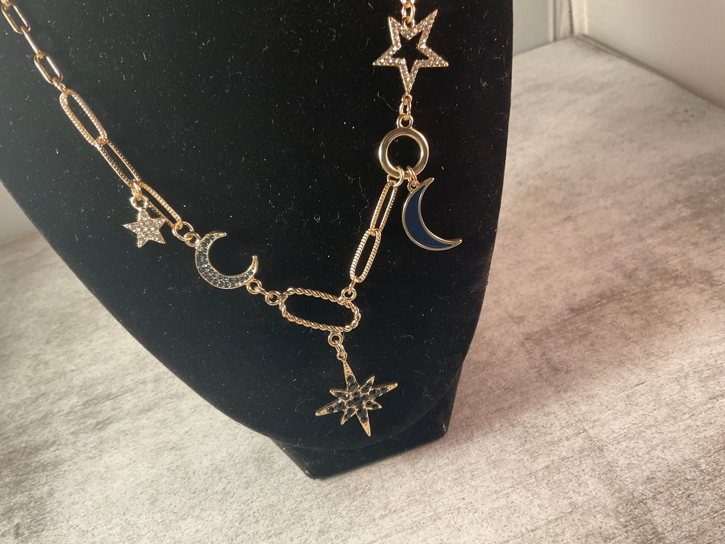 Midnight Celestial Mixed Chain Necklace – Stars, Moons & Enamel Charm Statement