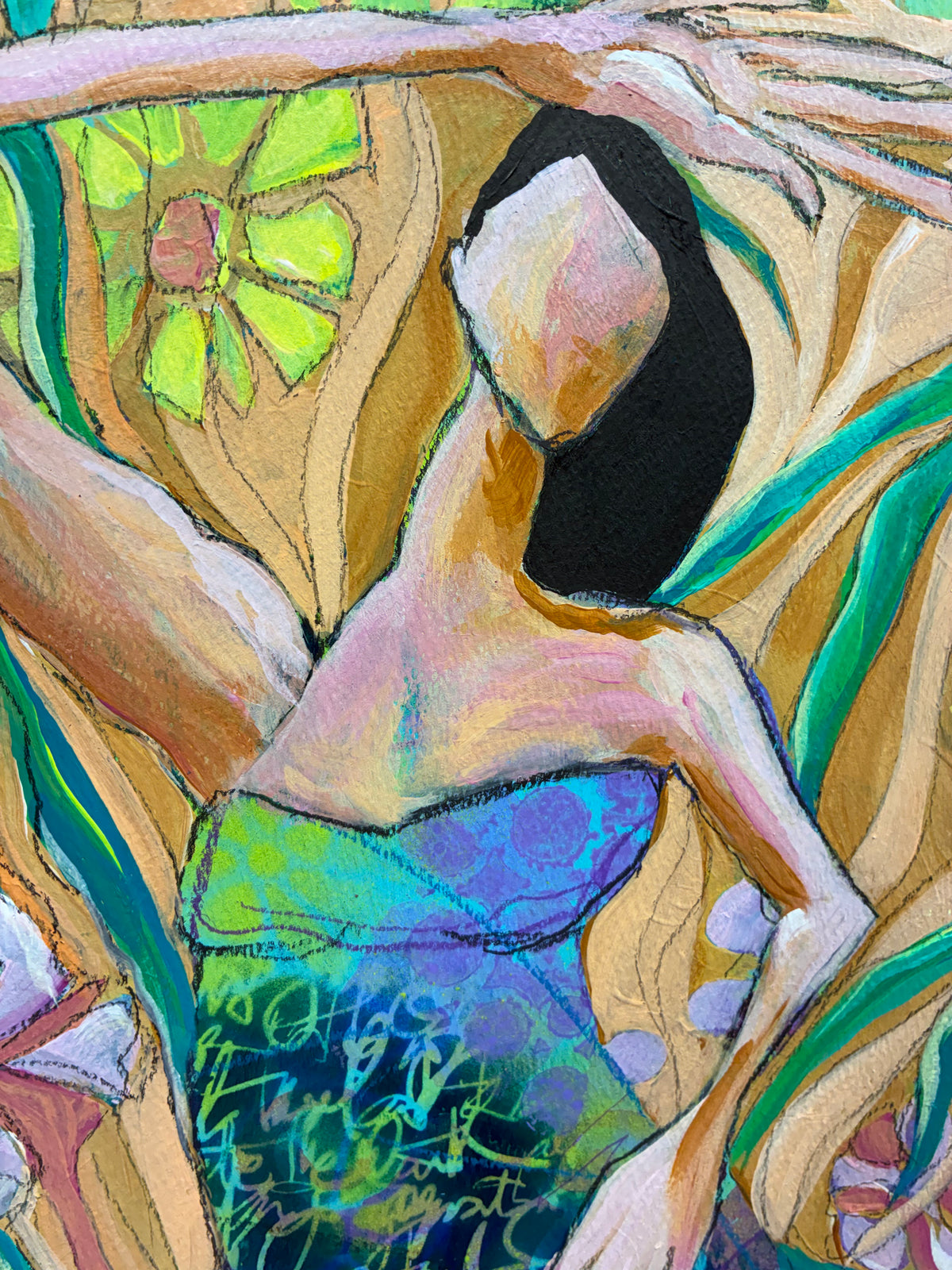 Tropical State of Mind – Framed Original Mixed Media Woman Painting