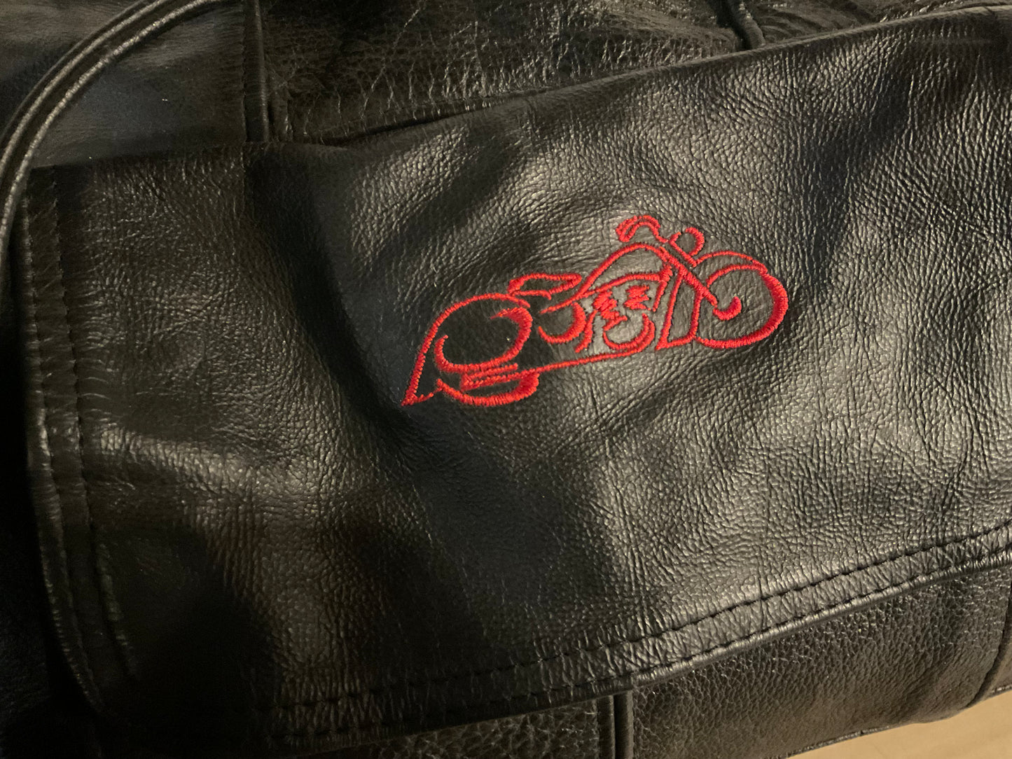 Vintage All Leather Motorcycle Travel Duffel Bag with Embroidered Easy Rider Logo