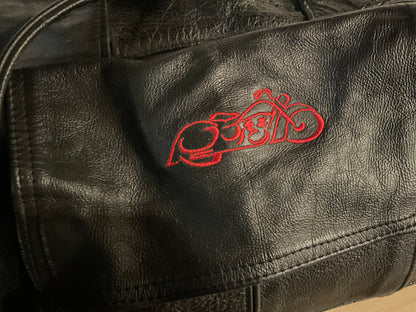Vintage All Leather Motorcycle Travel Duffel Bag with Embroidered Easy Rider Logo
