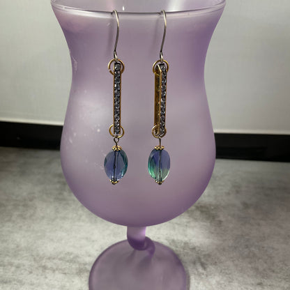 Blue Ombre Swarovski Crystal Drop Earrings with Gold Rhinestone Bars | Handmade Statement Earrings
