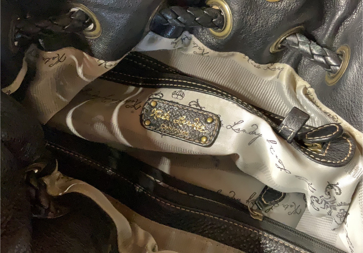 Black Leather Drawstring Bucket Bag with Braided Tassels – Multi Pocket Boho Everyday Purse