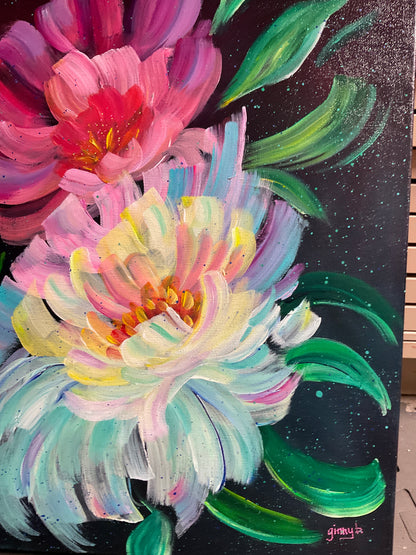 BOOM! – Acrylic Floral Explosion Painting (16x20 Gallery Wrapped Canvas)