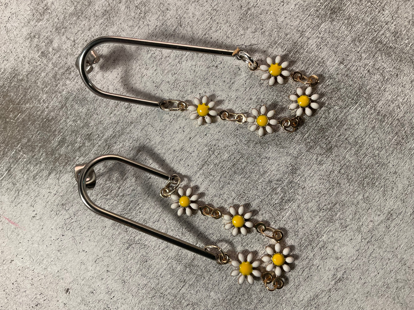 White Daisy Drop Earrings | Boho Floral Chain Earrings with Gold Accents