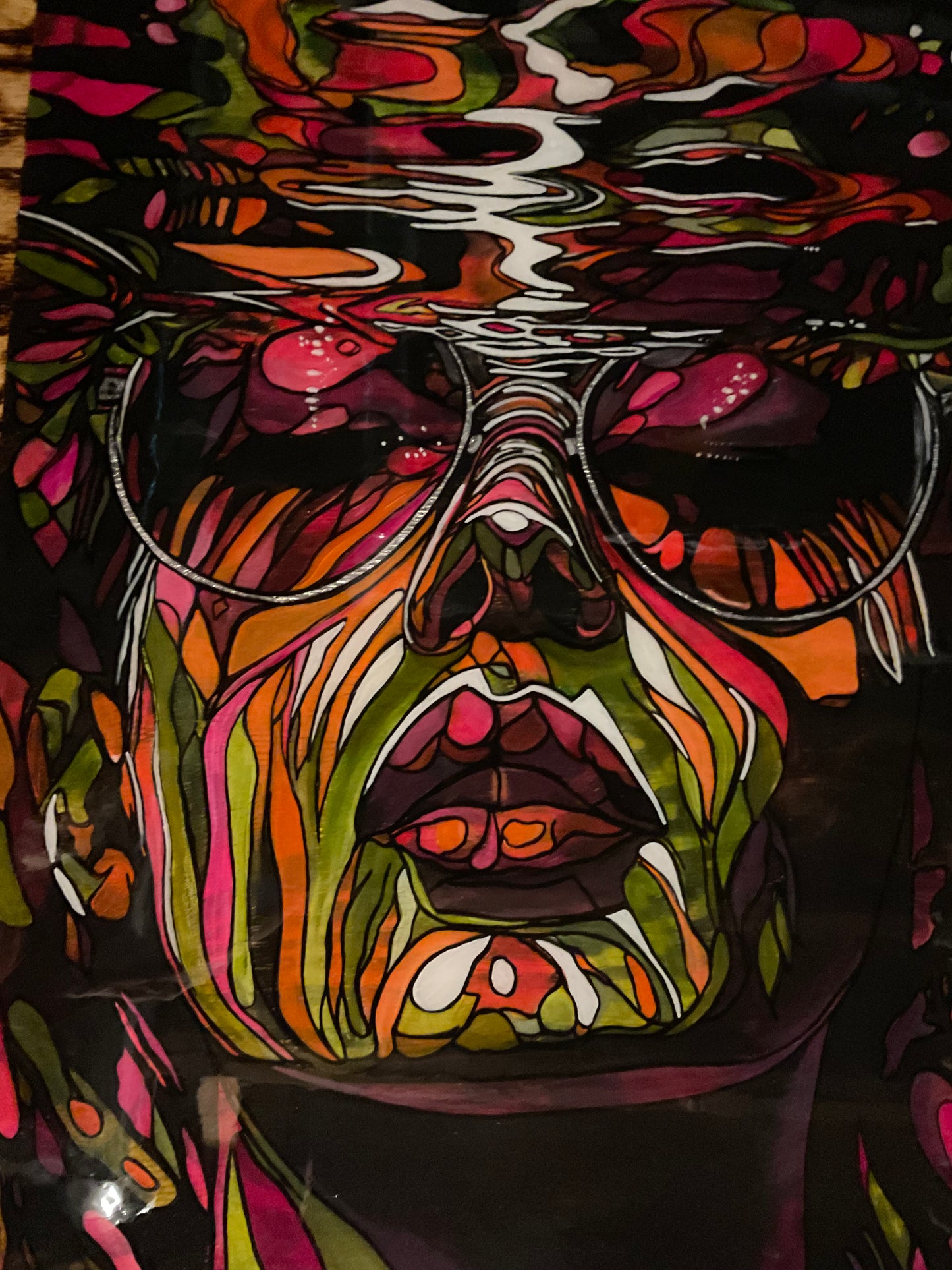 Cool Beneath the Chaos Original Acrylic & Resin Portrait on Shou Sugi Ban Burned Wood Panel 24x48