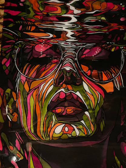Cool Beneath the Chaos Original Acrylic & Resin Portrait on Shou Sugi Ban Burned Wood Panel 24x48