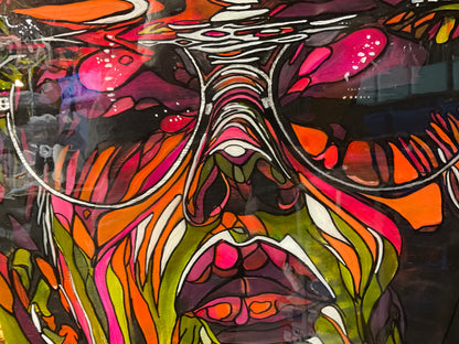 Cool Beneath the Chaos Original Acrylic & Resin Portrait on Shou Sugi Ban Burned Wood Panel 24x48