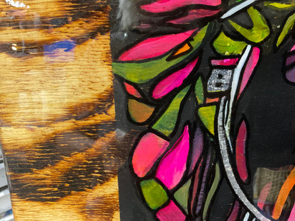 Cool Beneath the Chaos Original Acrylic & Resin Portrait on Shou Sugi Ban Burned Wood Panel 24x48