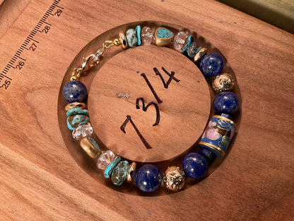 Handmade Turquoise and Lapis Bracelet | Cloisonné Barrel Bead | Crystal Quartz | 7 3/4" Inch Artisan Jewelry (Copy)