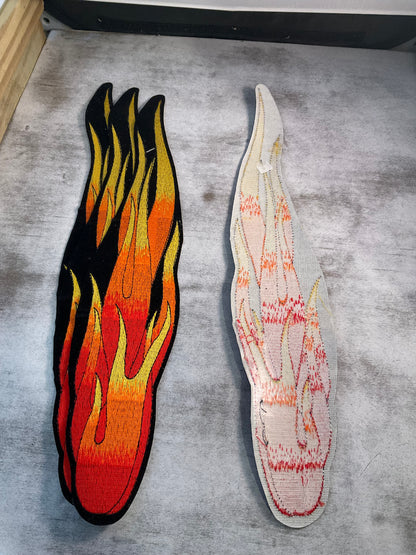 Large 14.5” Embroidered Flame Patches for Leather Jackets, Motorcycle Chaps & Vests – Pair