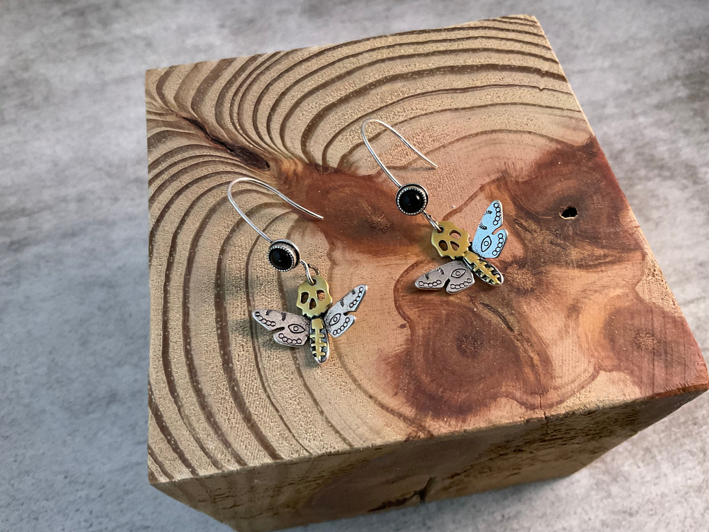 Death’s Head Moth Earrings with Black Cabochons | Fabulous Firefly