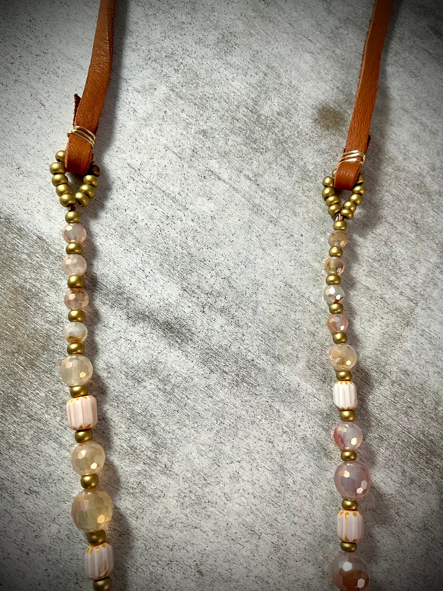 Handmade Deerskin Leather Necklace with Swarovski Crystal Pendant & Amber Crystal Accent