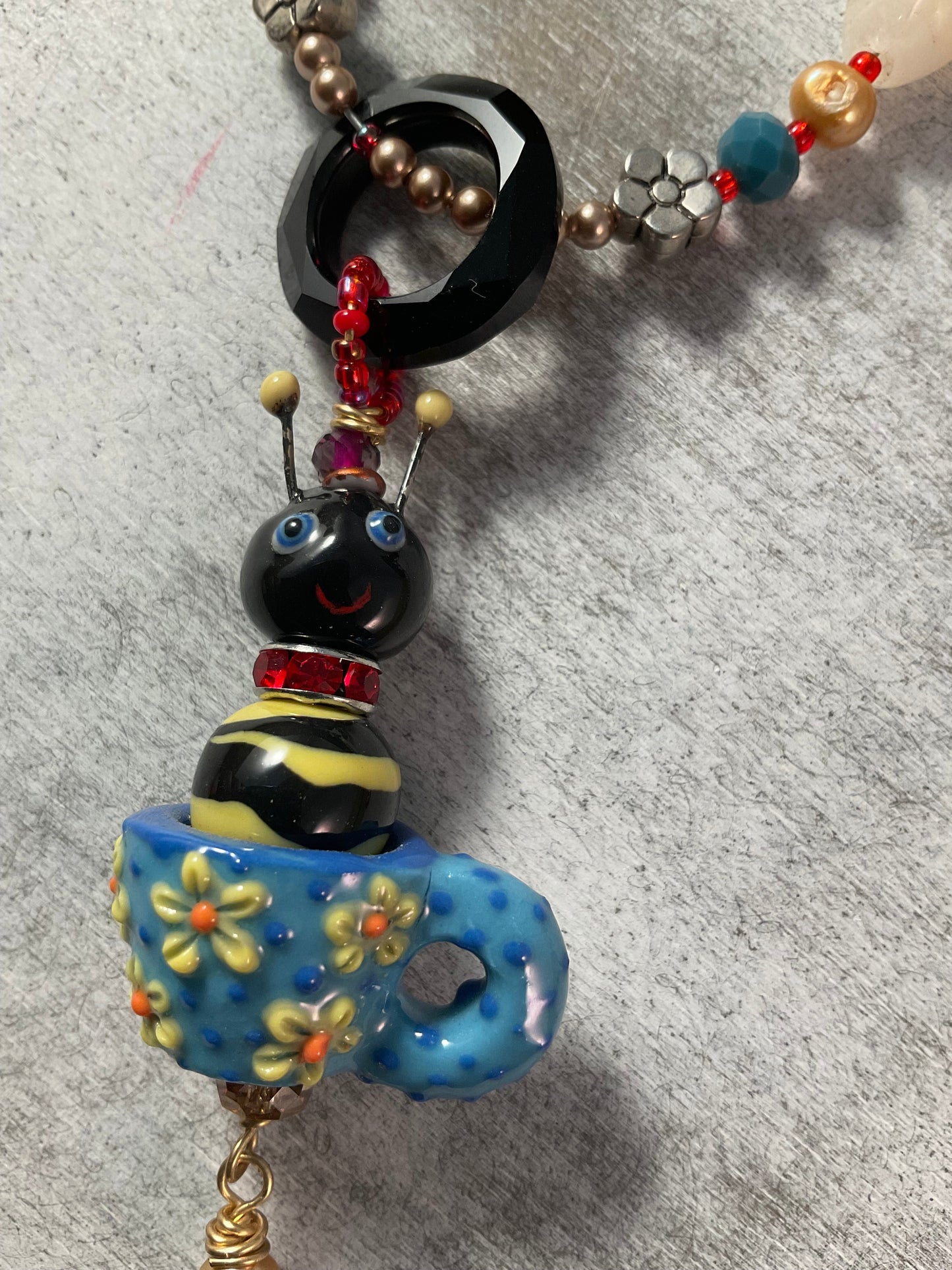 Buzzing Into Coffee Time Bee Tassel Necklace