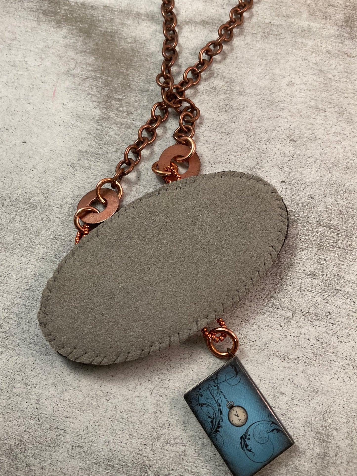 Hand Beaded Alice in Wonderland Necklace – Mad Hatter, White Rabbit & Queen of Hearts – 18 Inch Copper Chain