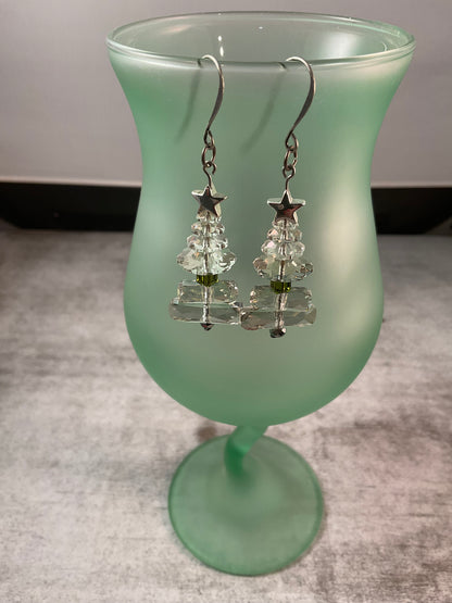 Swarovski Crystal Christmas Tree Earrings with Silver Star Accents