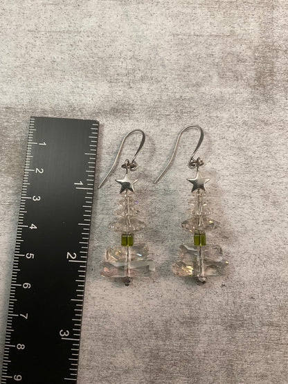 Swarovski Crystal Christmas Tree Earrings with Silver Star Accents