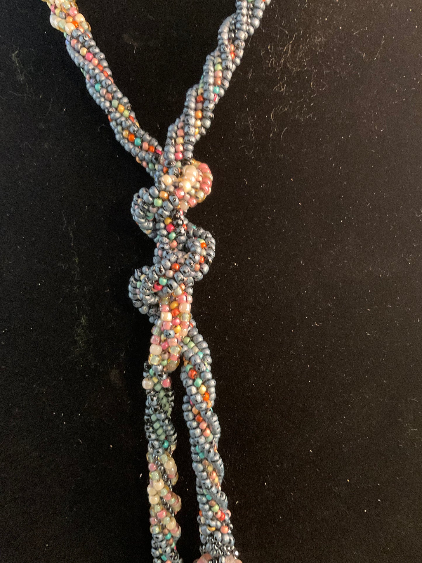 Handmade Beaded Lariat Necklace – 36” Spiral Rope with Dagger Beads & Vintage Crystals