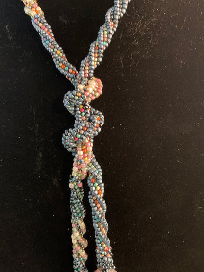 Handmade Beaded Lariat Necklace – 36” Spiral Rope with Dagger Beads & Vintage Crystals