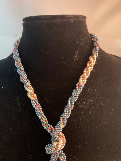 Handmade Beaded Lariat Necklace – 36” Spiral Rope with Dagger Beads & Vintage Crystals