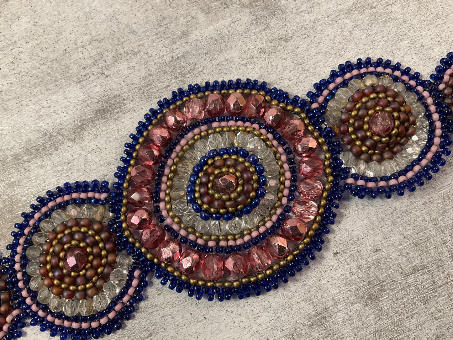 8” Hand Beaded Mandala Bracelet with Czechoslovakian Glass Beads & Button Closure