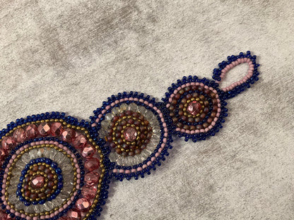 8” Hand Beaded Mandala Bracelet with Czechoslovakian Glass Beads & Button Closure