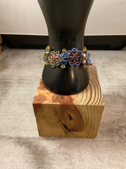 Colorful Handmade Floral Beaded Bracelet with Czech Glass, Crystals & Seed Beads