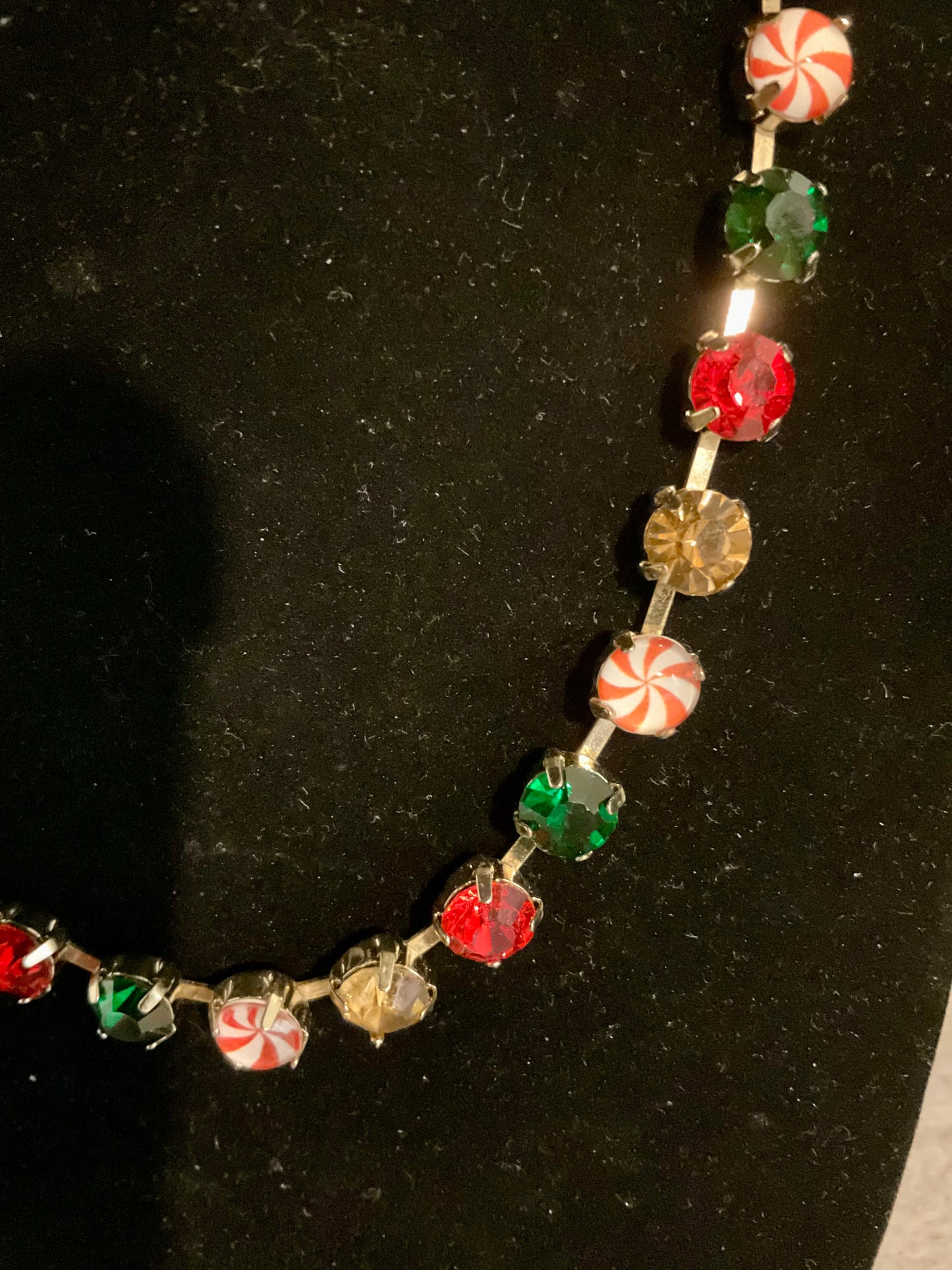 Handmade Christmas Crystal Necklace with Peppermint Candy Beads – Adjustable 16–20”
