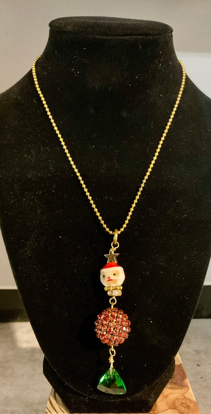 Handmade Santa Christmas Necklace with Swarovski Crystals – 3 Styles