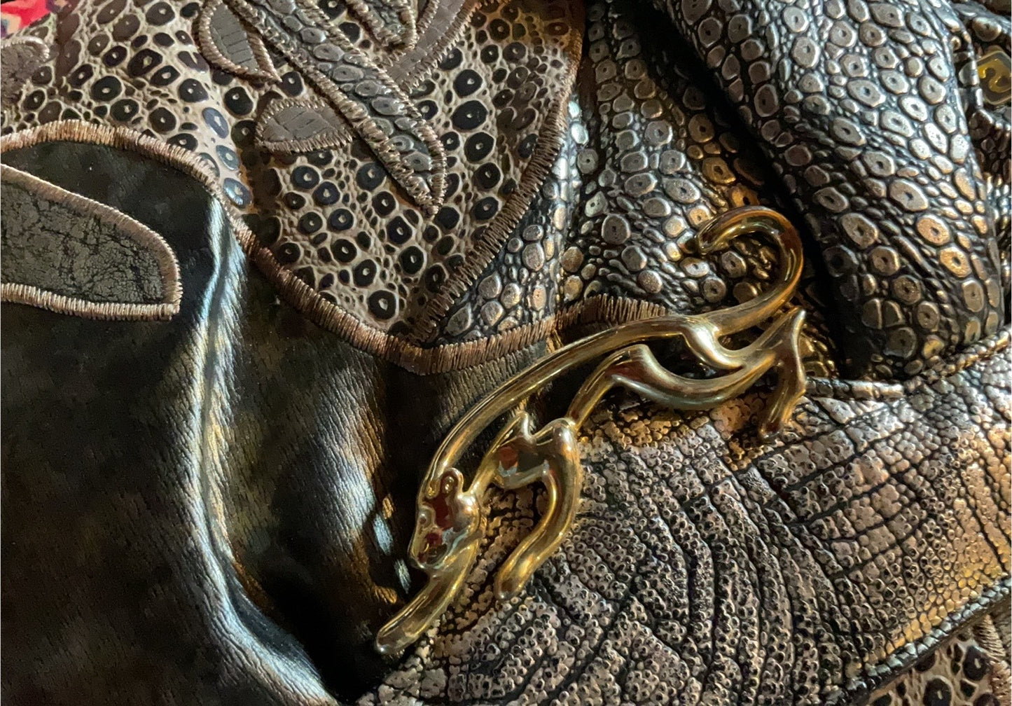 Vintage 1970s Jaguar Clasp Convertible Clutch Bag – Snakeskin Style Retro Shoulder Bag