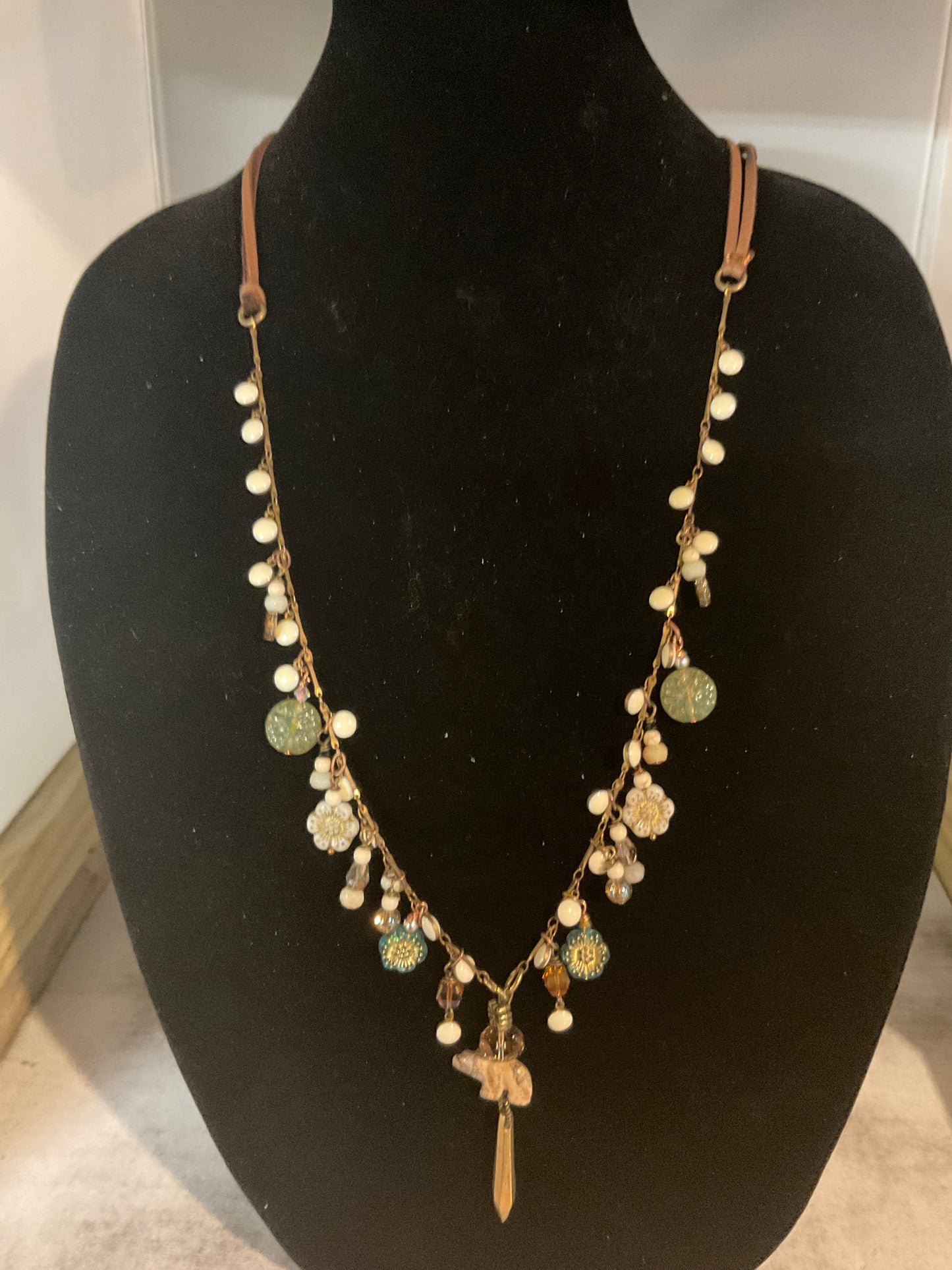 Courage Bear 32-Inch Deerskin Necklace with Swarovski Crystals & Czech Glass