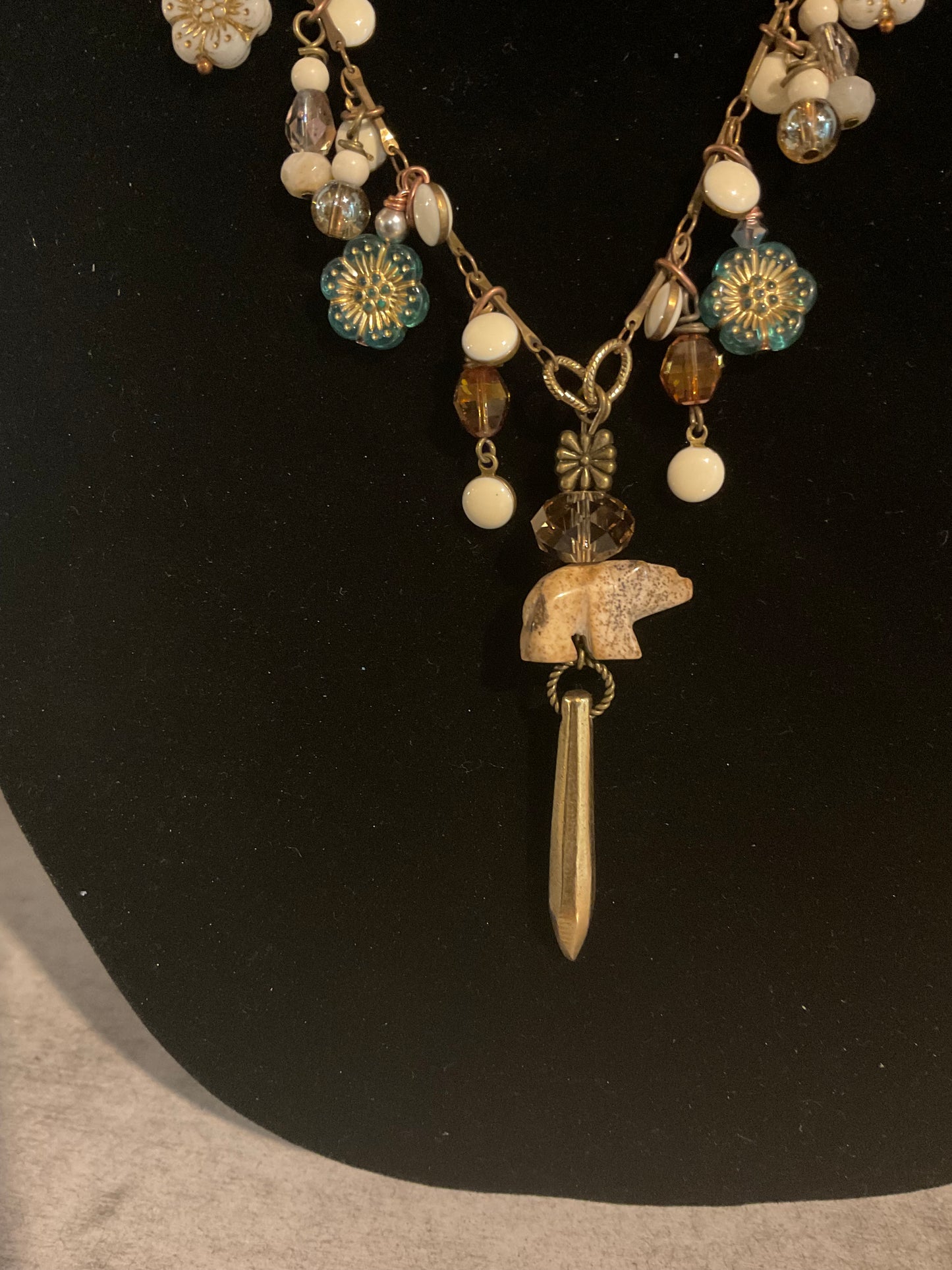 Courage Bear 32-Inch Deerskin Necklace with Swarovski Crystals & Czech Glass
