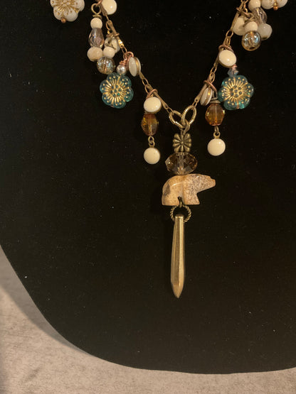 Courage Bear 32-Inch Deerskin Necklace with Swarovski Crystals & Czech Glass