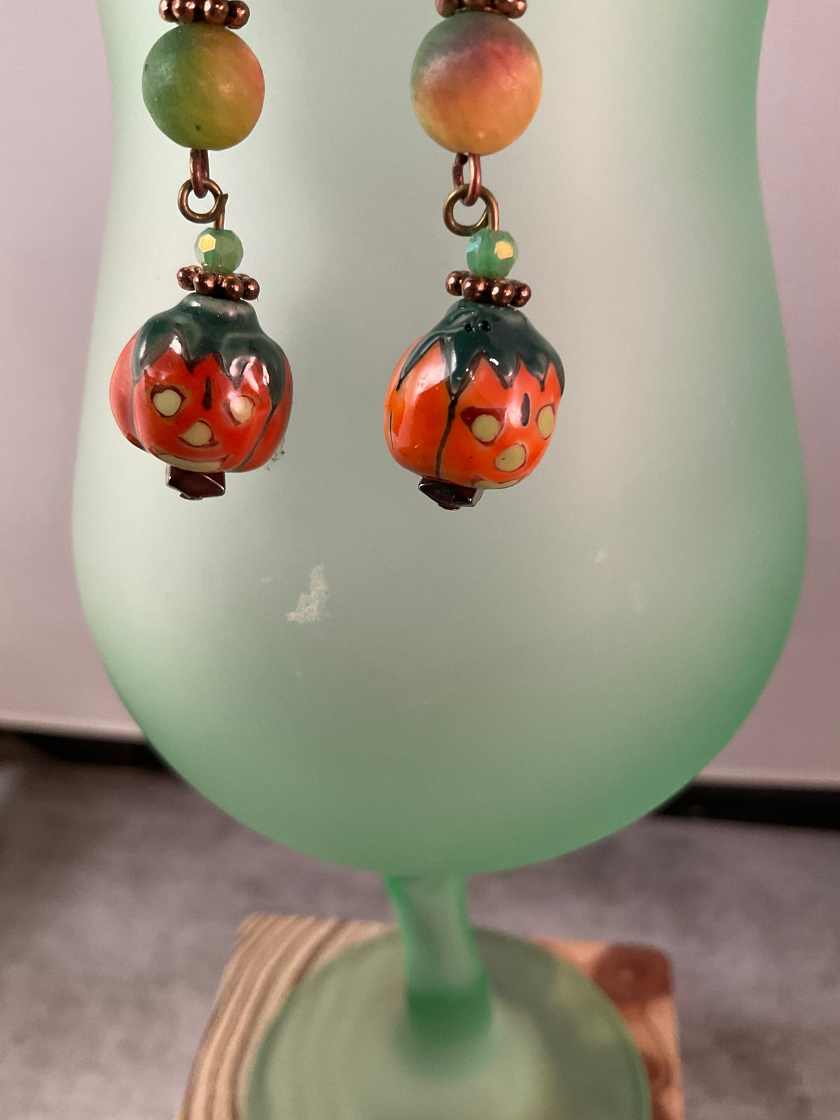 Handmade Porcelain Pumpkin Earrings with Jasper Beads