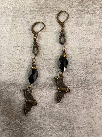 Handmade Mixed Metal Bat Earrings with 24 Swarovski Crystals