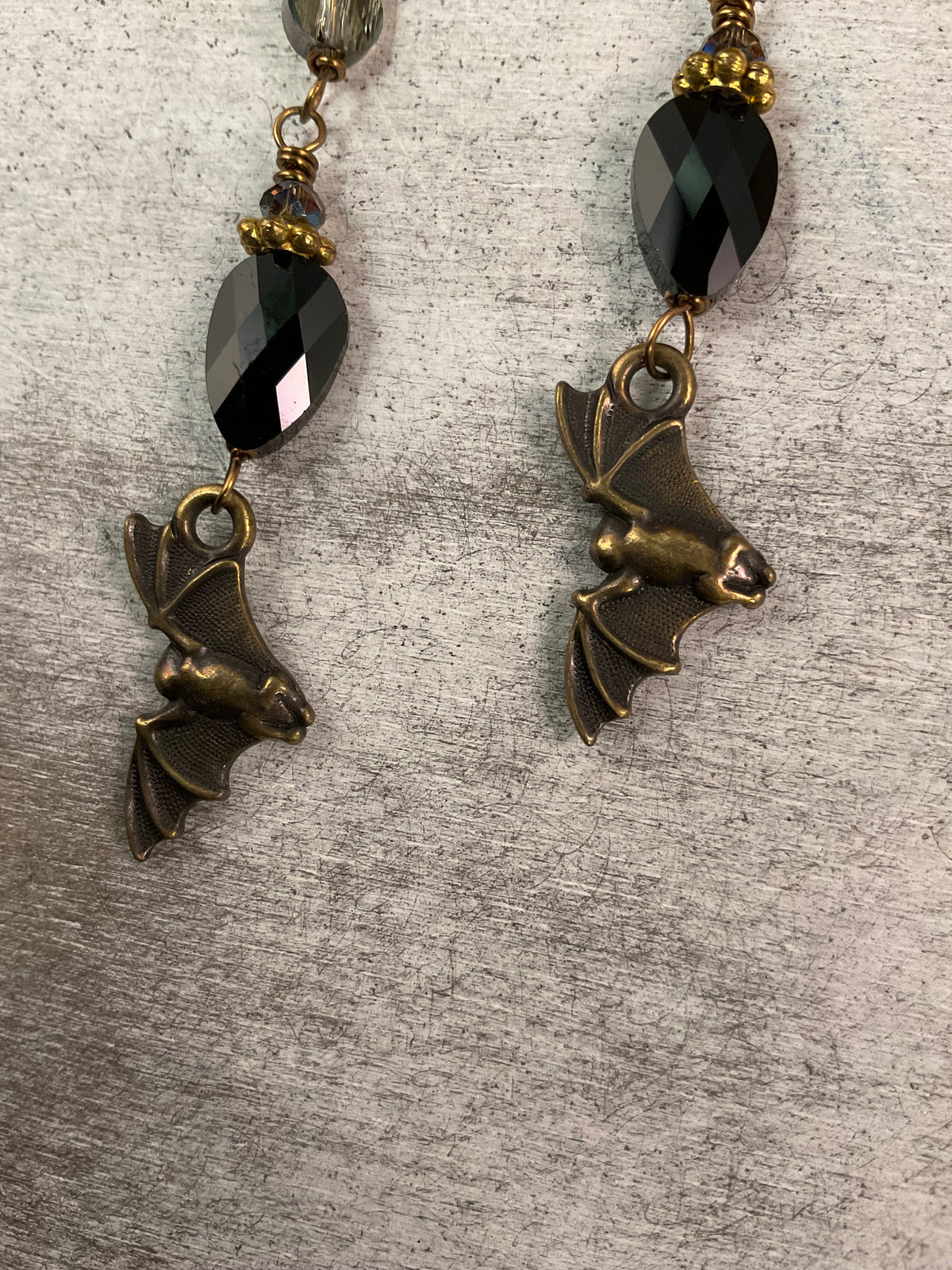 Handmade Mixed Metal Bat Earrings with 24 Swarovski Crystals