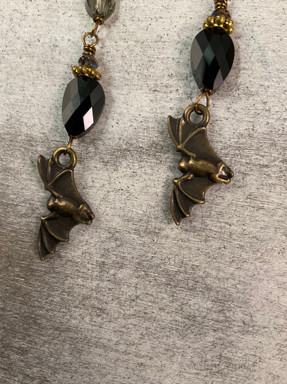 Handmade Mixed Metal Bat Earrings with 24 Swarovski Crystals