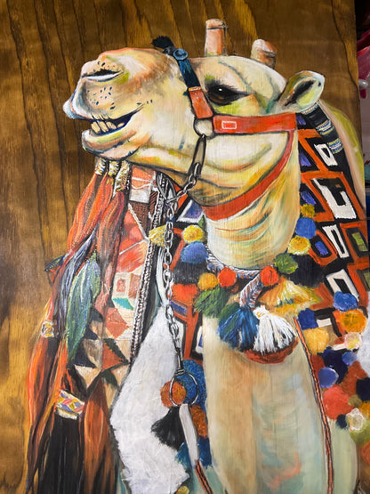 Painting - Your Ride Is Here - camel on plywood - Local pick up only