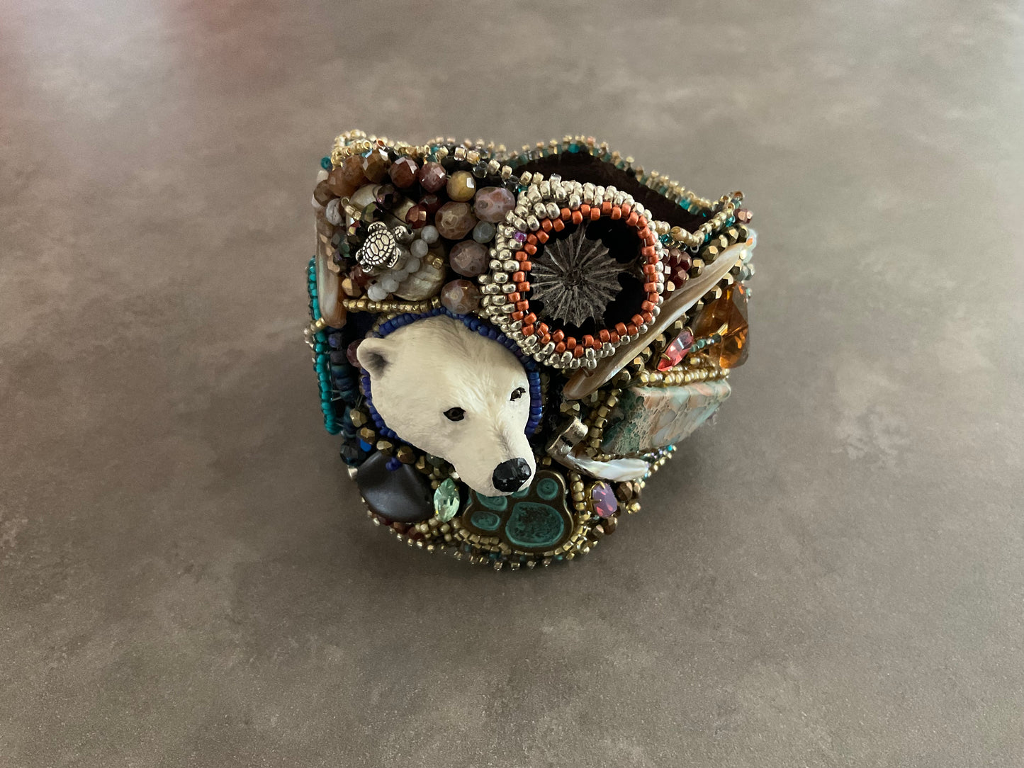 Arctic Treasures Polar Bear Hand-Beaded Statement Cuff