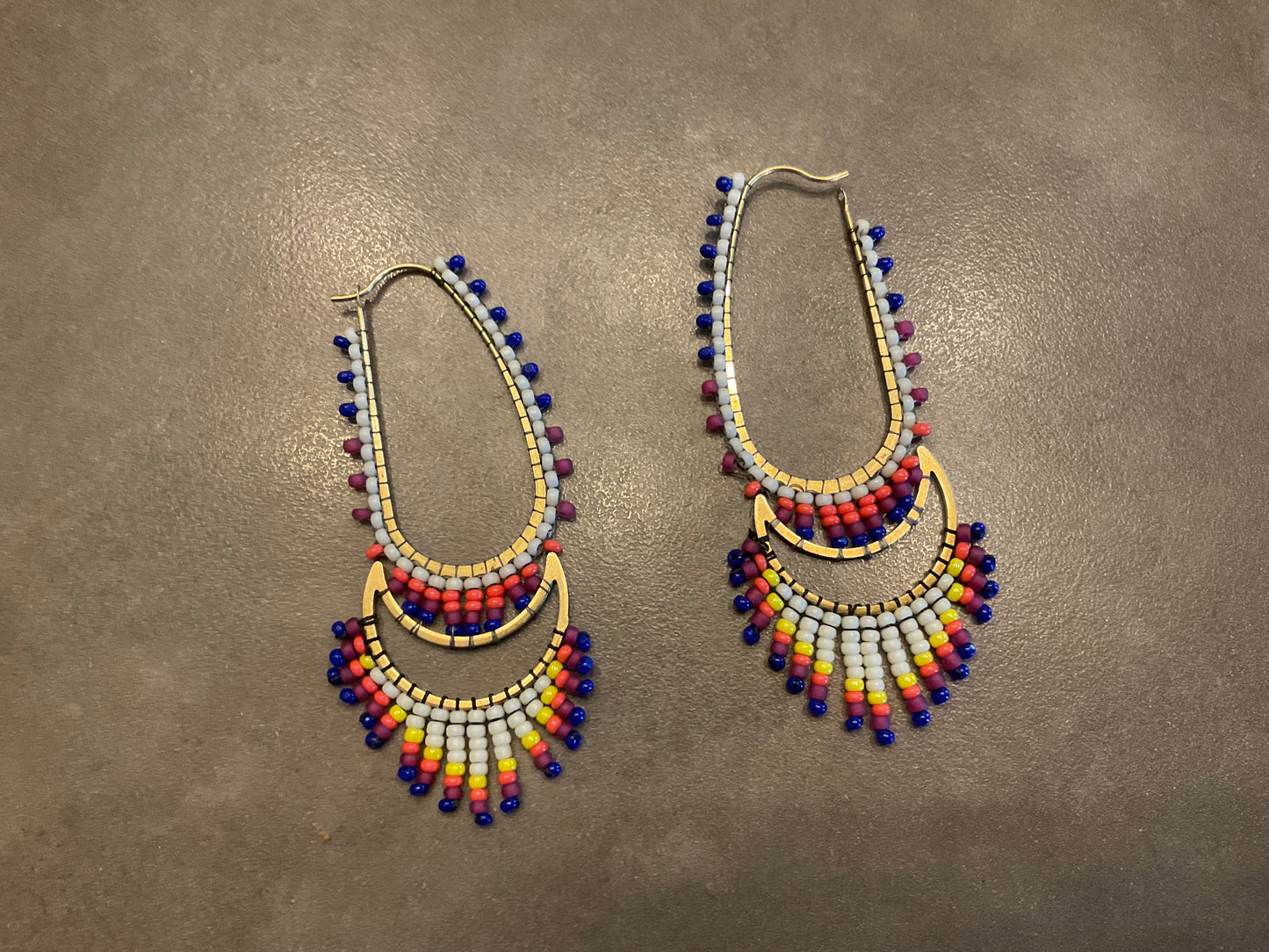 Moonstruck Hand-Beaded Oblong & Crescent Earrings