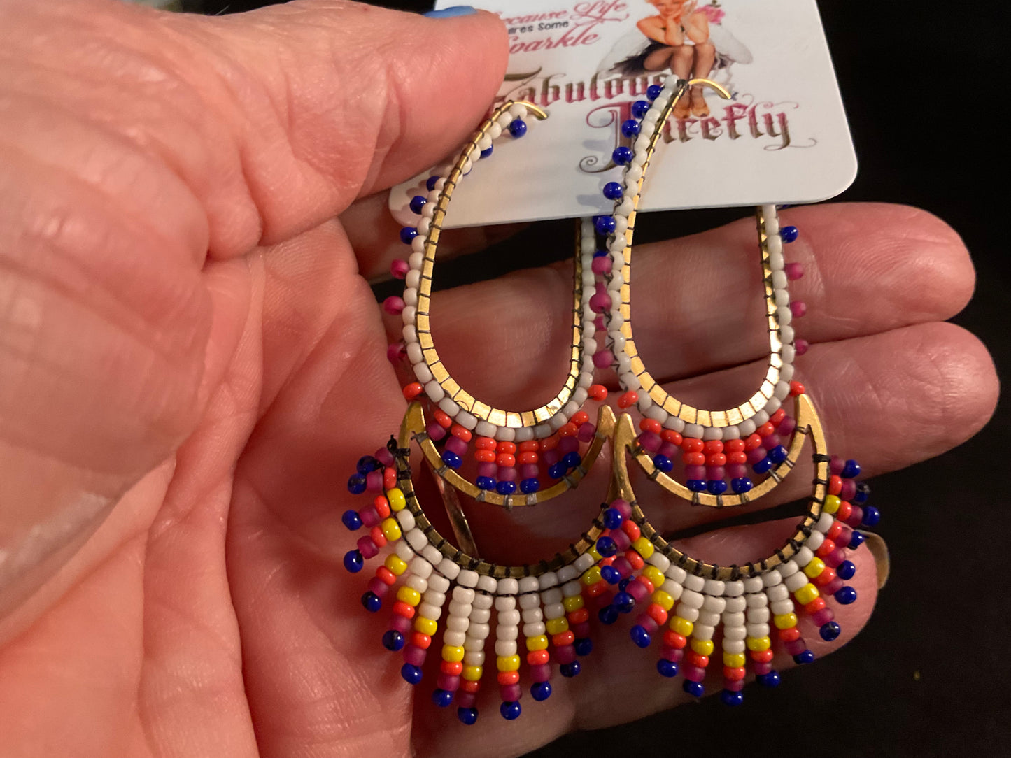 Moonstruck Hand-Beaded Oblong & Crescent Earrings