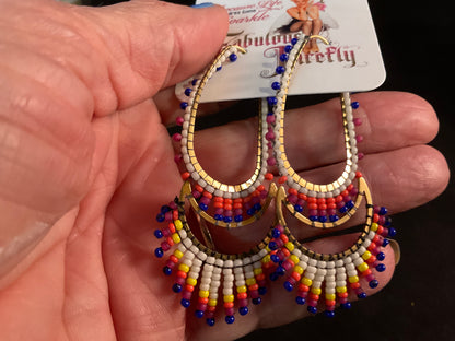 Moonstruck Hand-Beaded Oblong & Crescent Earrings