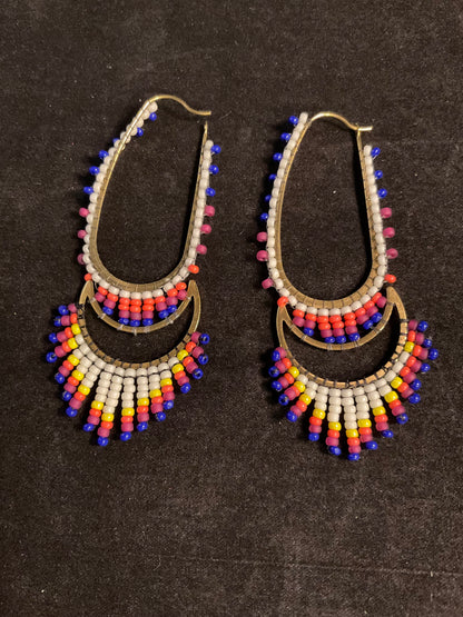 Moonstruck Hand-Beaded Oblong & Crescent Earrings