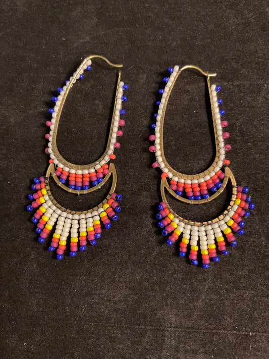 Moonstruck Hand-Beaded Oblong & Crescent Earrings