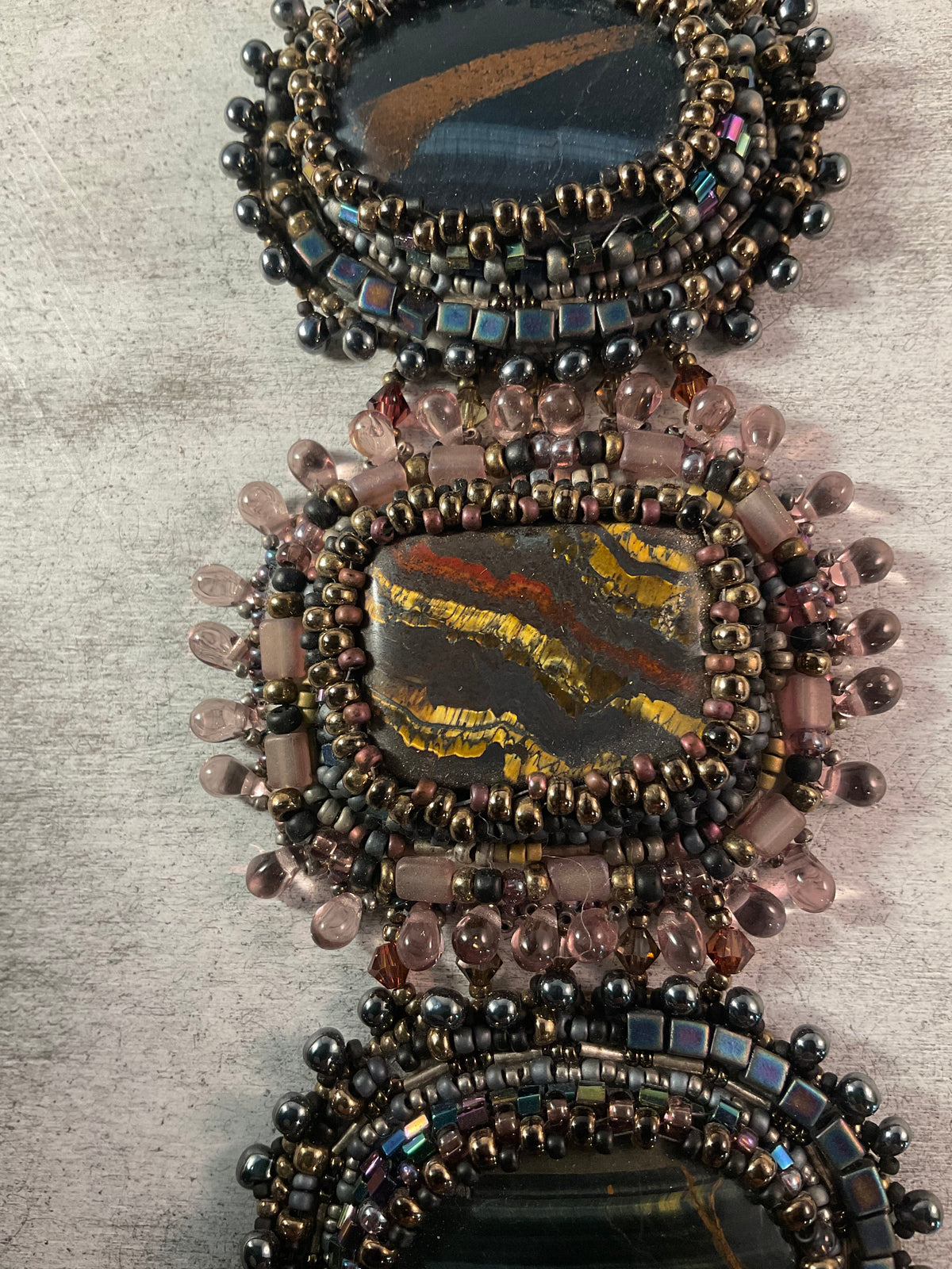 Hand-Beaded Stone Bracelet with Suede Backing – 7½ Inch