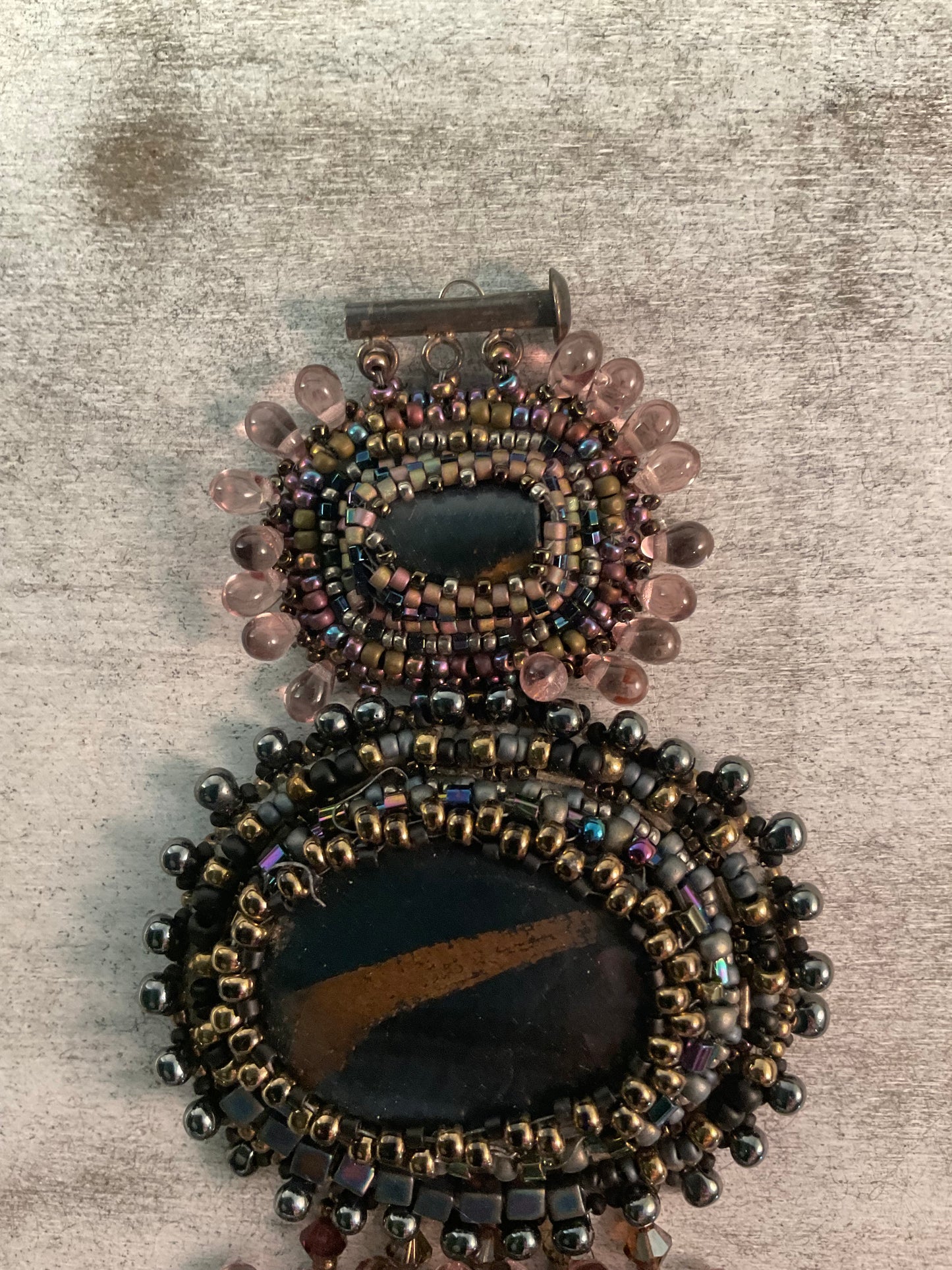 Hand-Beaded Stone Bracelet with Suede Backing – 7½ Inch