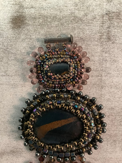 Hand-Beaded Stone Bracelet with Suede Backing – 7½ Inch