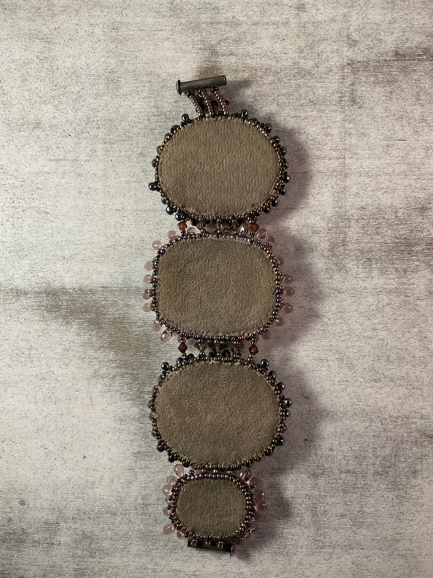 Hand-Beaded Stone Bracelet with Suede Backing – 7½ Inch