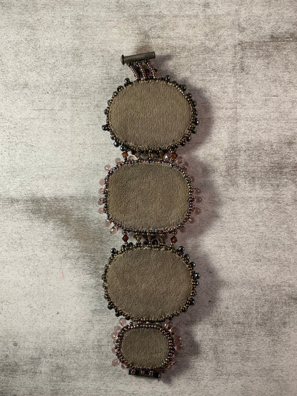 Hand-Beaded Stone Bracelet with Suede Backing – 7½ Inch
